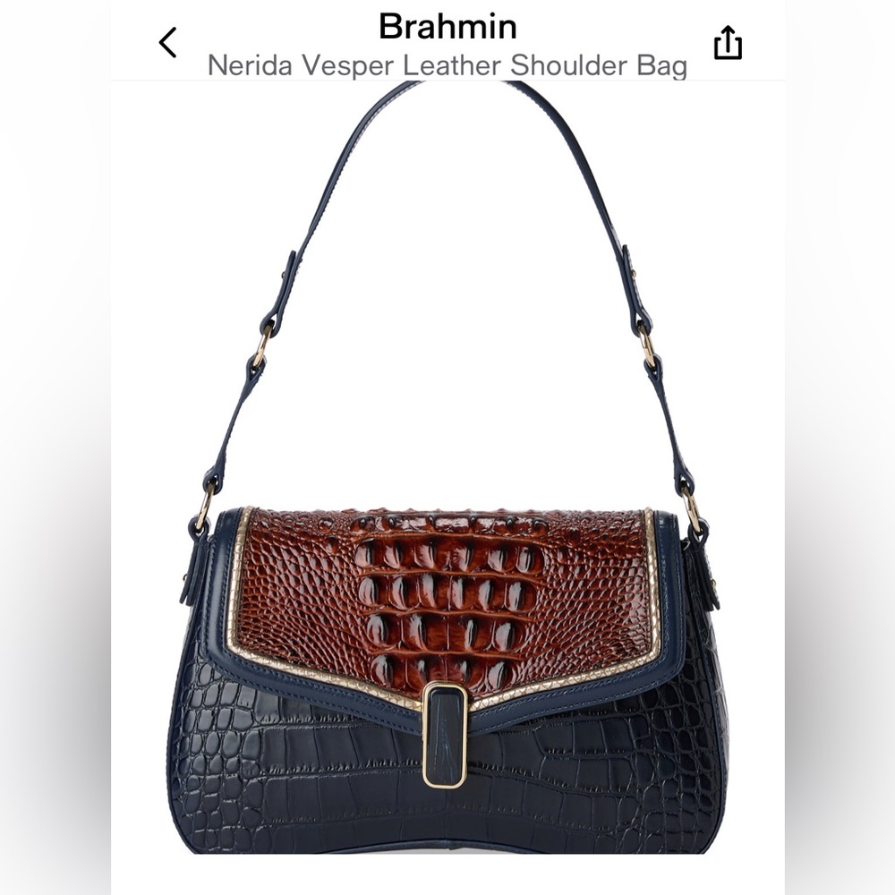 Brahmin Nerida Vesper Leather Shoulder Bag. Navy Vesper.